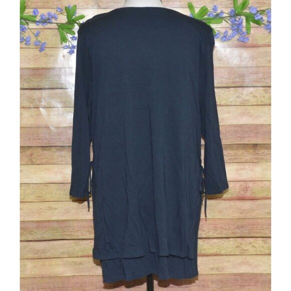 Pure Jill Ladies Navy Blue Layered Side Tie Tunic Pullover Top Size XL 3/4 Sleev - Picture 6 of 10